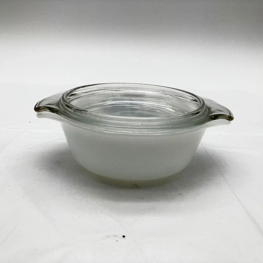 Anchor Hocking Fire-King Casserole Dish 12oz White Blue Floral Vintage Lid